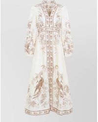 Zimmermann - Indra Plunge Midi Dress Floral Print - Lyst