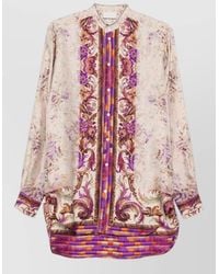 Pierre Louis Mascia - Floral Print Silk Long Sleeve Mandarin Collar Blouse - Lyst