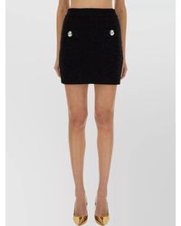 Balmain - High Waist Short Tweed Skirt With Decorative Buttons - Lyst