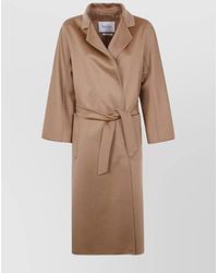 Max Mara - Waist Belted Long Sleeve Coat Lapels Pockets - Lyst