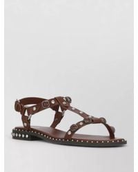 Ash - Studded Ankle Strap Leather Flat Sandals - Lyst