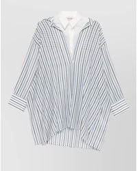 Semicouture - Striped V-Neck Long-Sleeve Asymmetric Hem Shirt - Lyst