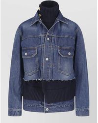 Sacai - Denim Cropped Jacket Contrast Knit Layered - Lyst