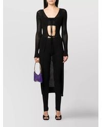 ANDREADAMO - Ribbed Semi-Sheer Racerback Long Knitted Cardigan - Lyst