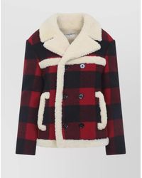 Celine - Wool Check Double-Breasted Shearling Jacket - Lyst