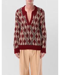 Dries Van Noten - Macramé V-Neck Long-Sleeve Polo Sweater - Lyst