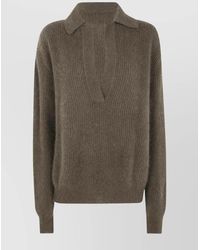 Uma Wang - Raccoon Fur Ribbed V-Neck Long-Sleeve Sweater - Lyst