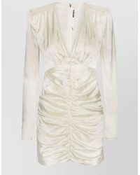 ROTATE BIRGER CHRISTENSEN - V Neck Ruched Satin Long Sleeve Dress - Lyst