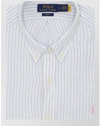 Ralph Lauren - Long Sleeves Linen Striped Button Down Shirt - Lyst