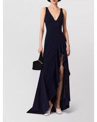 Stella McCartney - Asymmetric Long Dress Ruffle Detail V Neck - Lyst
