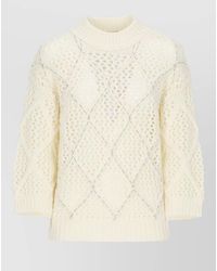 Peserico - Wool Perforated Beaded Long-Sleeve Sweatshirt - Lyst