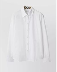 Burberry - Cotton Poplin Shirt With Check Pattern Detail - Lyst