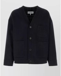 Loewe - Wool Blend Cardigan Patch Pockets Ribbed Cuffs - Lyst