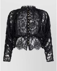 Self-Portrait - Lace Long-Sleeve Cropped Blouse - Lyst