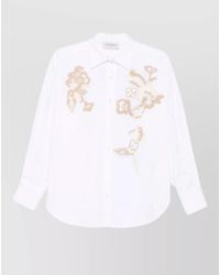 ERMANNO FIRENZE - Floral Embroidery Shirt Relaxed Fit Curved Hem - Lyst