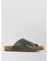 Brunello Cucinelli - Leather Strappy Flat Sole Open Toe Sandals - Lyst