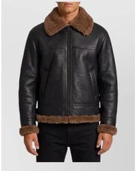 Saint Laurent - Shearling Leather Biker Jacket - Lyst