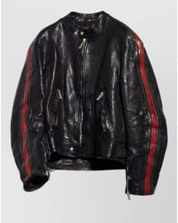 Gucci - Buffalo Leather Bomber Jacket With Web Trim - Lyst