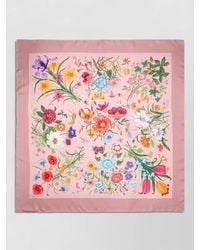 Gucci - Flora Silk Twill Scarf Floral Print - Lyst