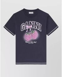 Ganni - Cotton T Shirt Graphic Crew Neck - Lyst