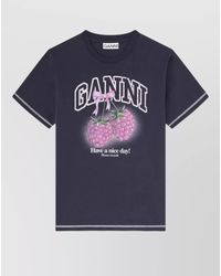Ganni - Cotton T Shirt Graphic Crew Neck - Lyst