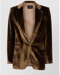 Etro - Velvet Blazer With Buttoned Cuffs And Front Pockets - Lyst