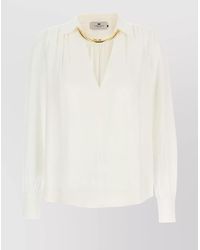 Elisabetta Franchi - Pleated Shoulder Long Sleeve Shirt With Hardware - Lyst