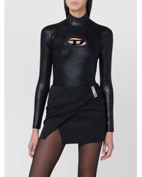 DIESEL - Ribbed High Neck Fitted Top With Cut-Out - Lyst
