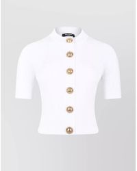 Balmain - Ribbed Short-Sleeve Knitted Cardigan - Lyst