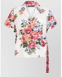 Dolce & Gabbana - Silk Floral-Print Knotted Short-Sleeve Shirt - Lyst