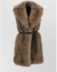 Blancha - Belted Faux Fur Sleeveless Mid Length Vest - Lyst