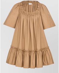 Saint Laurent - Cotton Dress Ruffled Neckline And Hem - Lyst
