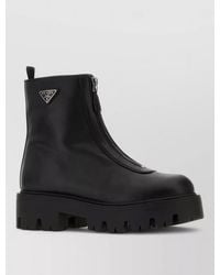 Prada - Leather Lace Up Ankle Boots Chunky Sole - Lyst