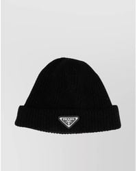 Prada - Ribbed Knit Logo-Plaque Beanie - Lyst
