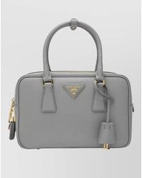 Prada - Structured Top Handle Tote Tone Hardware - Lyst