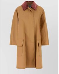 Prada - Cotton Overcoat With Contrast Collar And Front Pockets - Lyst