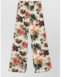 Alberto Biani - Silk Trousers Wide Leg Floral Print - Lyst