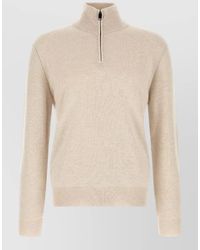 Brioni - Cashmere Wool Ribbed High Neck Half Zip Sweater - Lyst