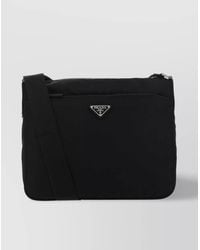 Prada - Logo Plaque Zipped Shoulder Bag - Lyst