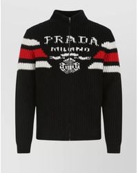 Prada - Textured Striped Cashmere Cardigan - Lyst