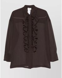 P.A.R.O.S.H. - Long Sleeve Sheer Ruffled Front Shirt - Lyst