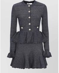 Self-Portrait - Textured Long-Sleeve Flared Knitted Midi Dress - Lyst