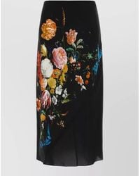 Dries Van Noten - Satin Skirt Floral Print Midi Length Slit - Lyst