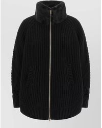 Herno - Wool Ribbed Cable Knit High Neck Cardigan - Lyst