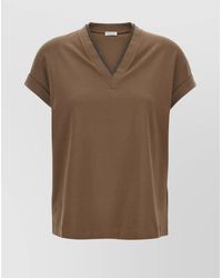 Brunello Cucinelli - Rolled Cuffs V-Neck Short Sleeve Top - Lyst