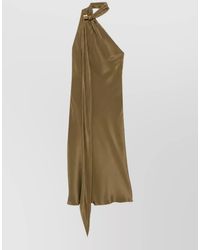 Max Mara - Silk Satin One-Shoulder Halterneck Draped Asymmetric Midi Dress - Lyst