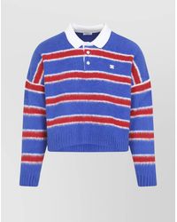 Celine - Striped Cropped Long-Sleeve Polo Sweater - Lyst