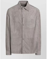 Brunello Cucinelli - Leather Shirt With Chest Pocket And Long Sleeves - Lyst