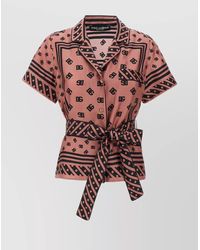 Dolce & Gabbana - Silk Shirt With Waist Tie And Logo Pattern - Lyst