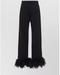 Prada - Feather Trim High-Rise Wide-Leg Trousers - Lyst